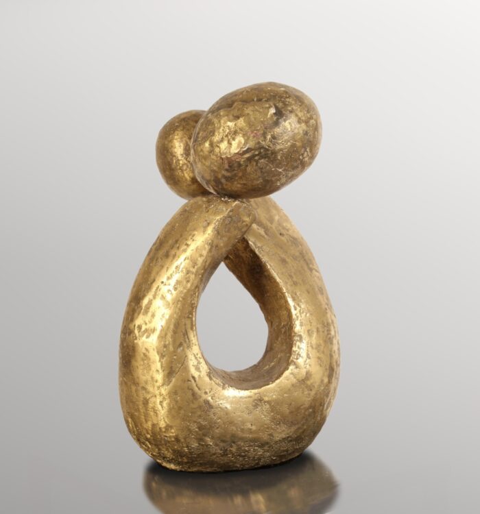 La Mère et l'Enfant, sculpture bronze doré 32x21x17cm têtes pivotantes, Liselotte Andersen