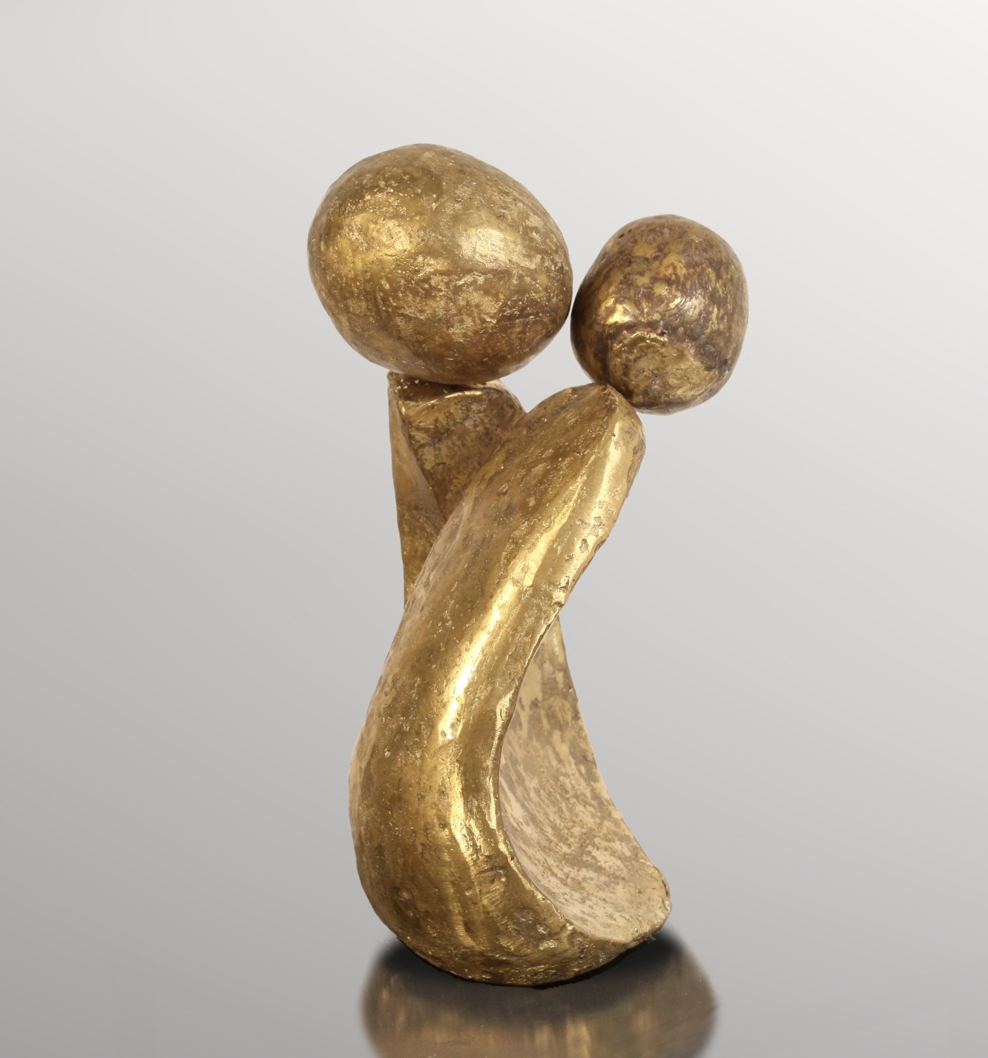 La Mère et l'Enfant, sculpture bronze doré 32x21x17cm têtes pivotantes, Liselotte Andersen