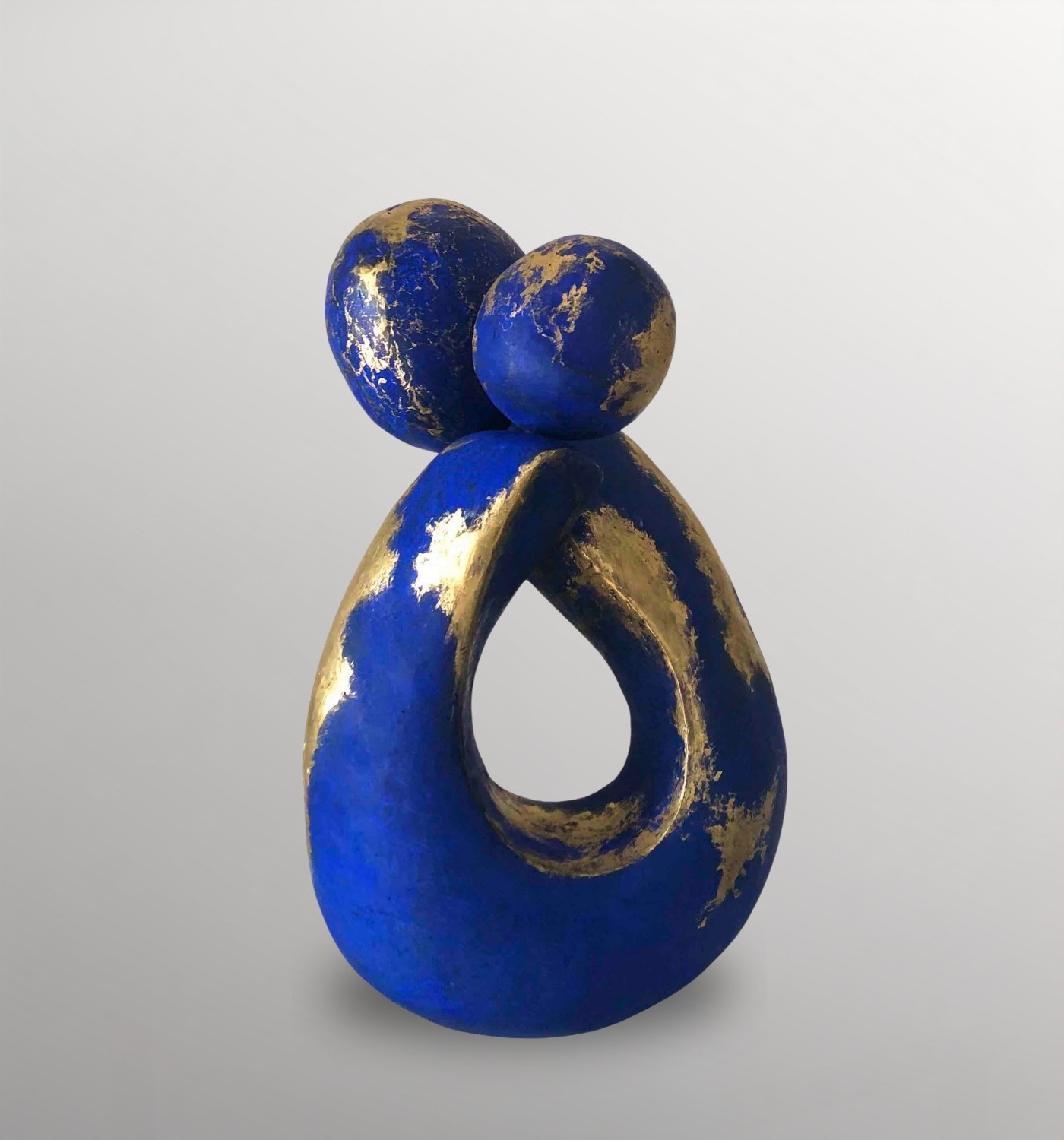 La Mère et l'Enfant, sculpture bronze doré 32x21x17cm têtes pivotantes, Liselotte Andersen