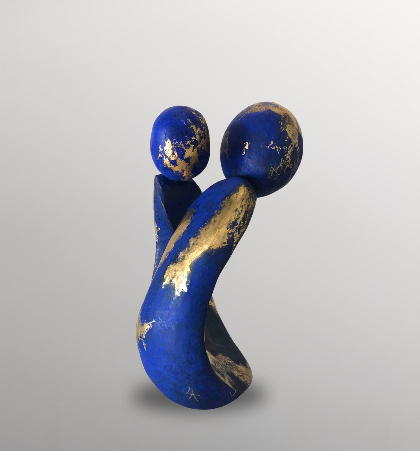 La Mère et l'Enfant, sculpture bronze doré 32x21x17cm têtes pivotantes, Liselotte Andersen