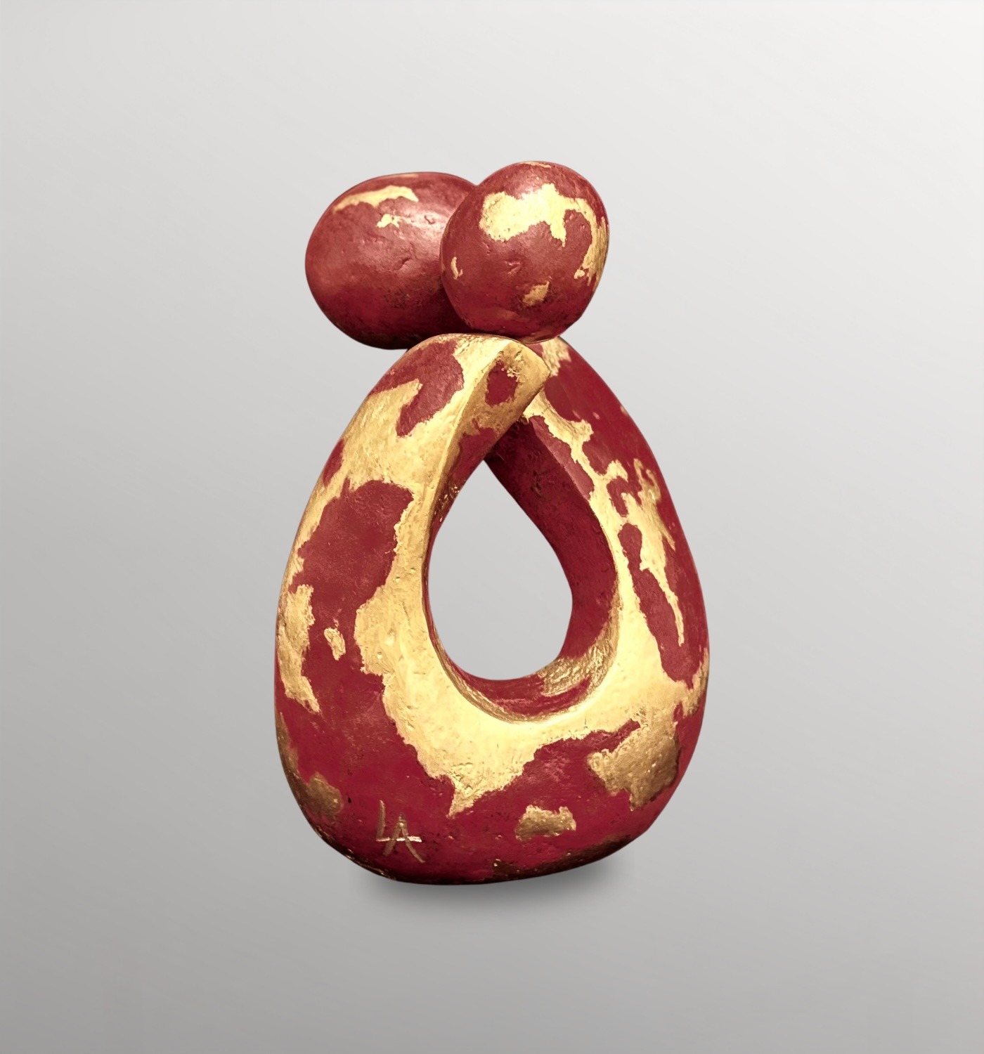 La Mère et l'Enfant, sculpture bronze doré 32x21x17cm têtes pivotantes, Liselotte Andersen